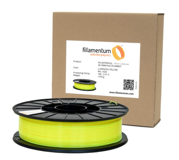 1,75mm 3D Filament Rolle mit 750g PLA Filament in Leucht Gelb - Luminous Yellow für den 3D Drucker